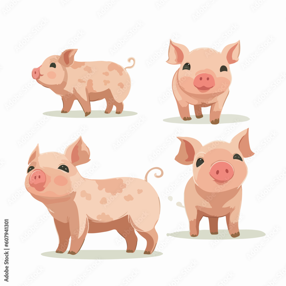 Adaptable pig illustrations in various positions, perfect for educational materials. Adaptable pig illustrations in various positions, perfect for educational materials.