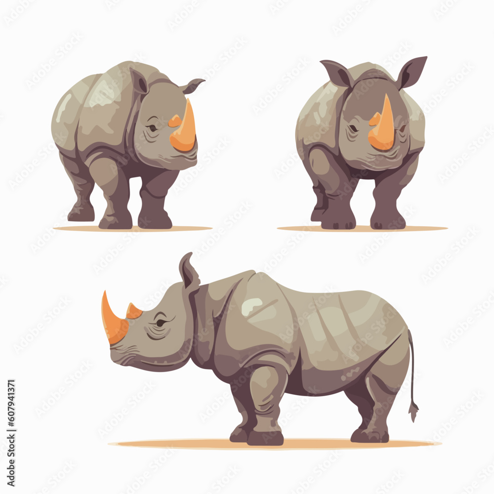 Striking rhino illustrations in different poses, ideal for nature-inspired artwork.