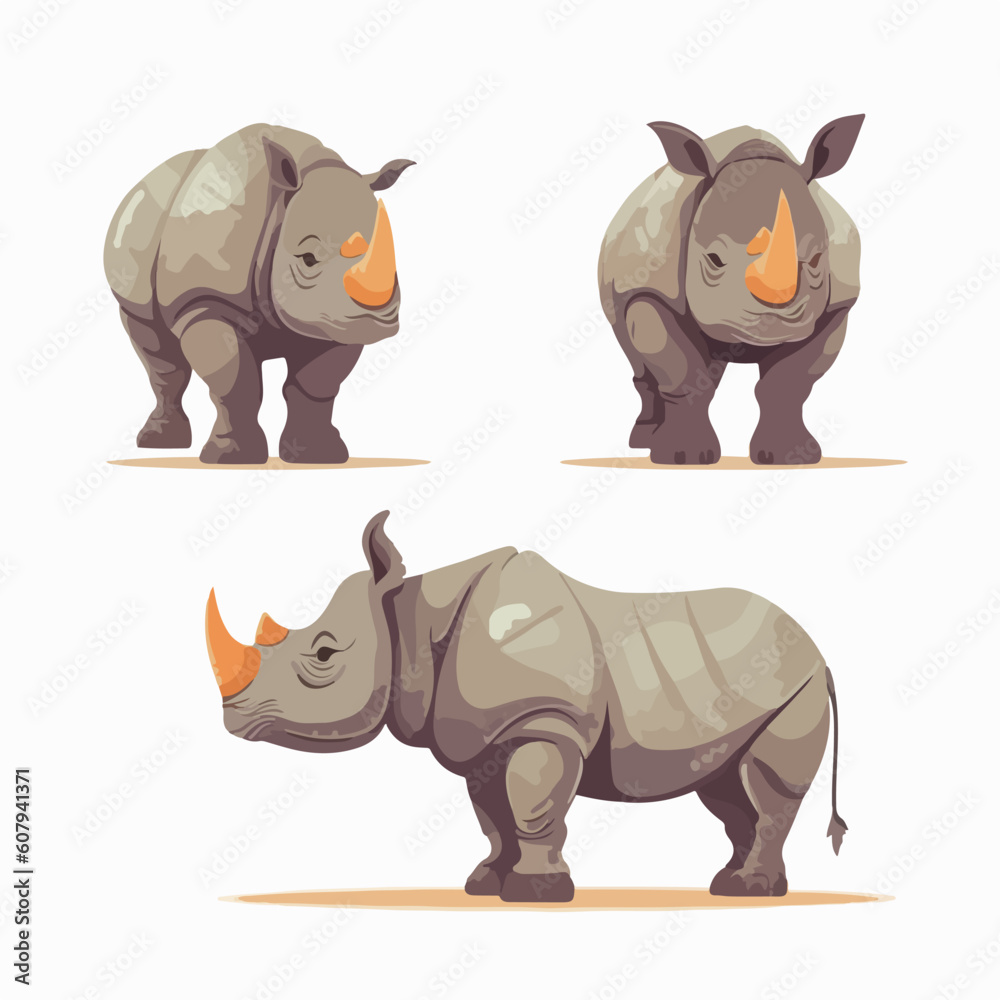Fototapeta premium Striking rhino illustrations in different poses, ideal for nature-inspired artwork.