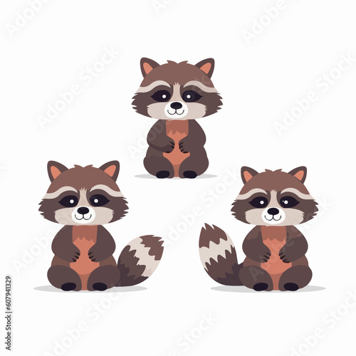 Delightful raccoon illustrations in different poses, suitable for stationery design.