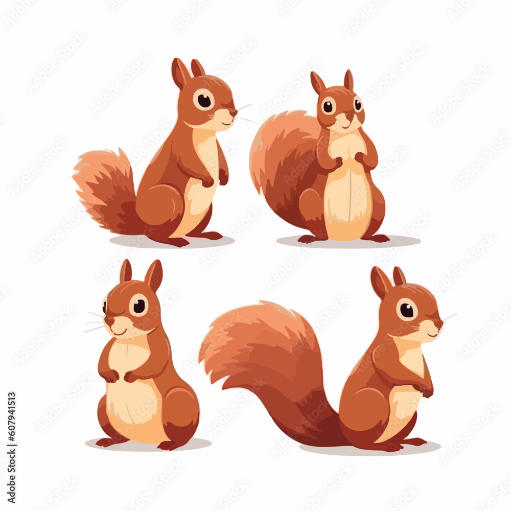 Naklejka premium Delightful squirrel illustrations in different poses, suitable for stationery design.