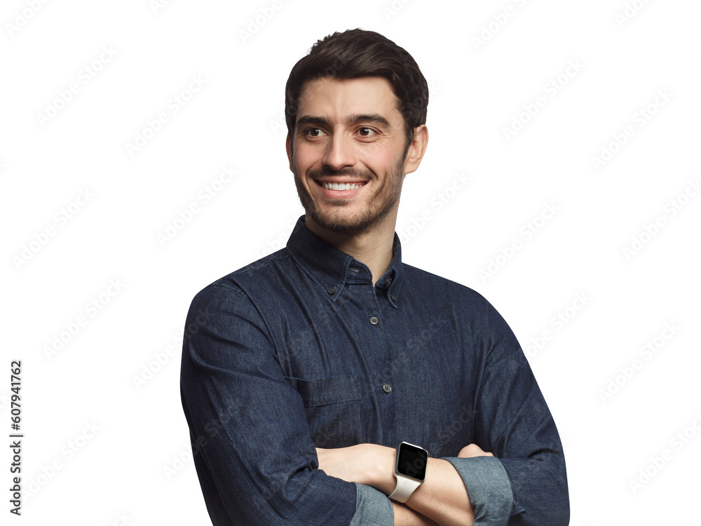 Confident man looking away, standing with crossed arms Confident man looking away, standing with crossed arms