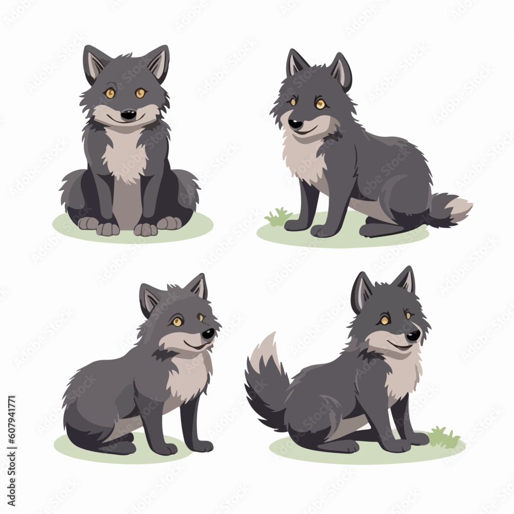 Mysterious wolf illustrations in different poses, suitable for fantasy-themed artwork.