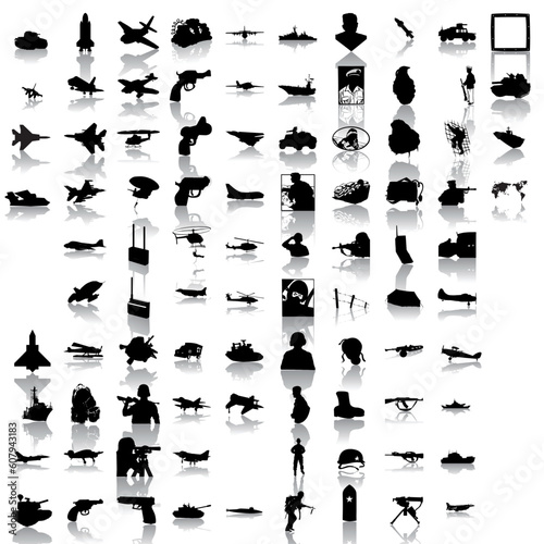 Army set of black sketch. Part 1. Isolated groups and layers.