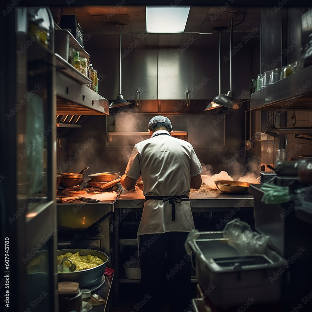 Chef working in the kitchen. Generative AI.