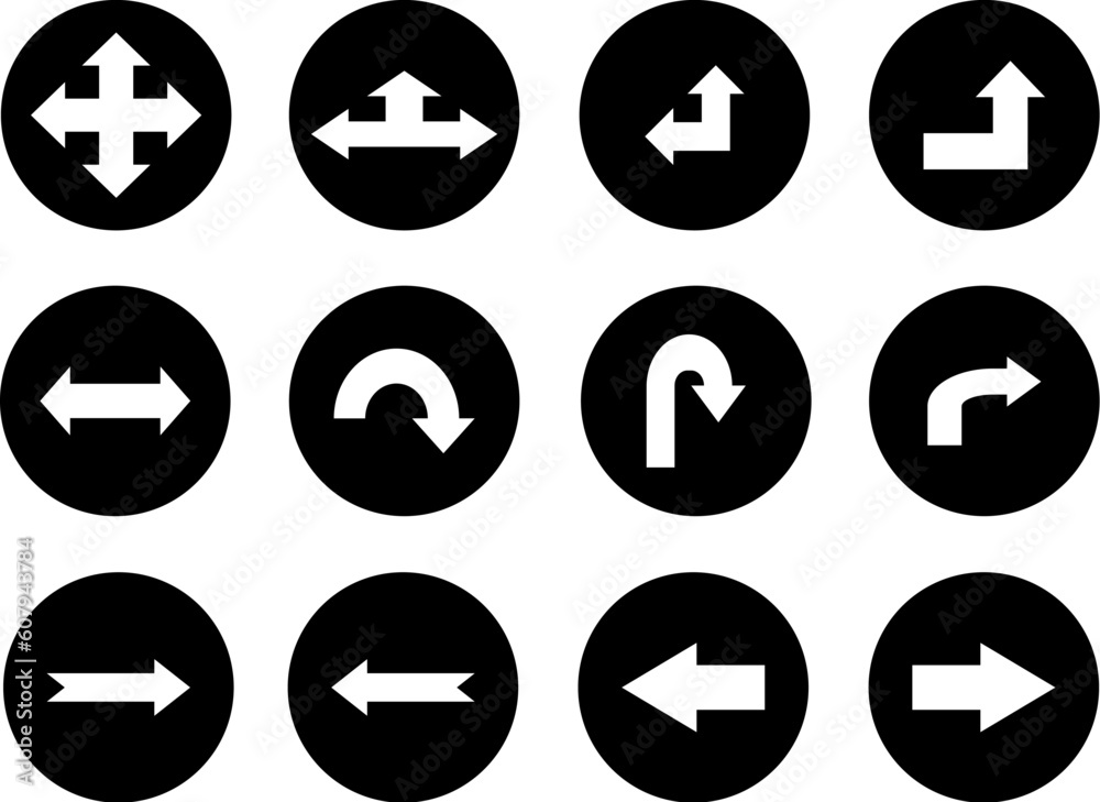 Arrows. Set of 12 round vector buttons for web Arrows. Set of 12 round vector buttons for web