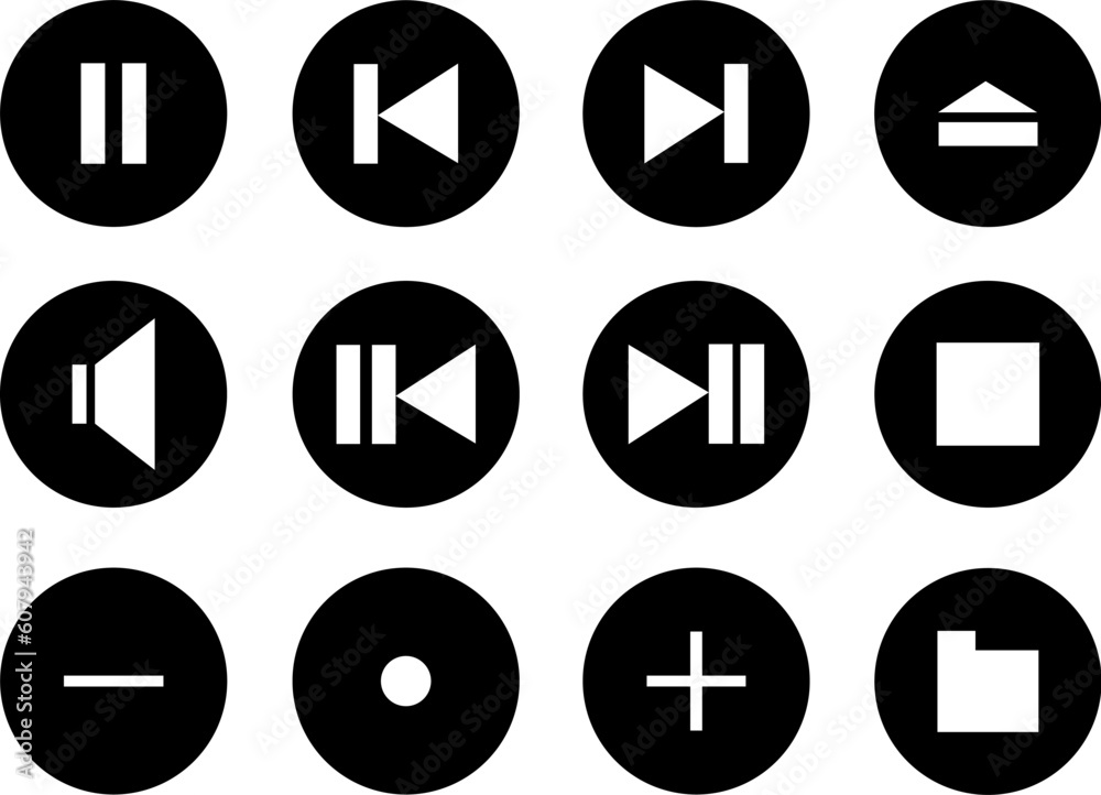 Collection of buttons for mediaplayers. Vector illustration Collection of buttons for mediaplayers. Vector illustration