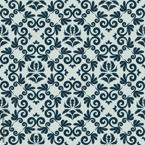 Damask seamless vector background.  For easy making seamless pattern just drag all group into swatches bar, and use it for filling any contours.