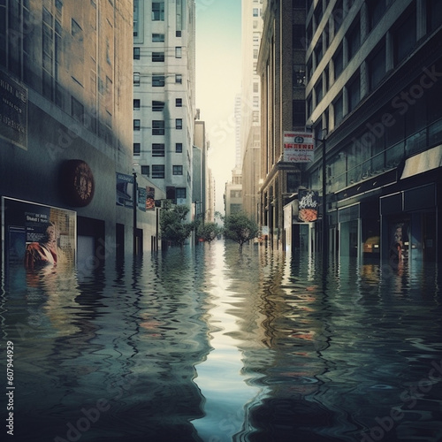 Flooded city. Generative AI.