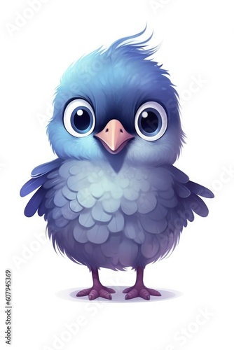 Cute baby Pigeon in Cartoon Style on white background - generative AI