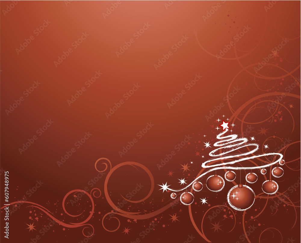 Christmas background with tree, balls, stars and ornament Christmas background with tree, balls, stars and ornament