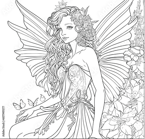 Beautiful forest fairy for coloring page for adult