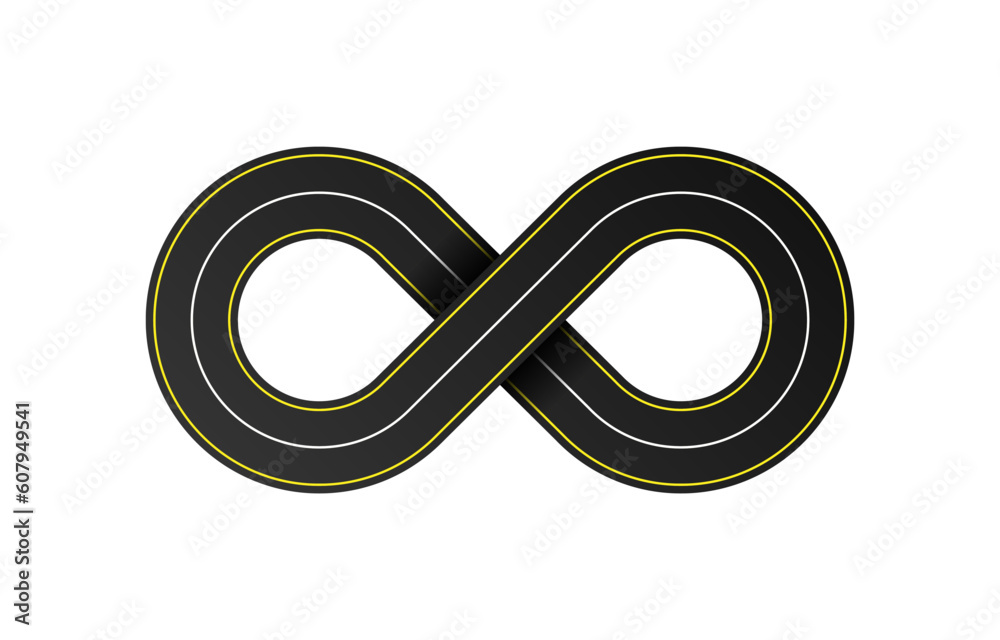Road sign in shape of infinity. The road from the eight. Design concept for transportation, delivering and car company. Vector illustration Road sign in shape of infinity. The road from the eight. Design concept for transportation, delivering and car company. Vector illustration