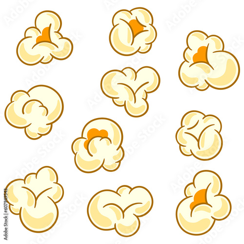 Set of popcorn. Image of snack food in cartoon style.