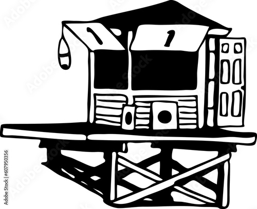 Hand drawn image of a lifeguard tower.