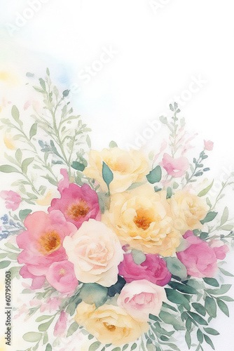 Greeting card template with pink and yellow roses 