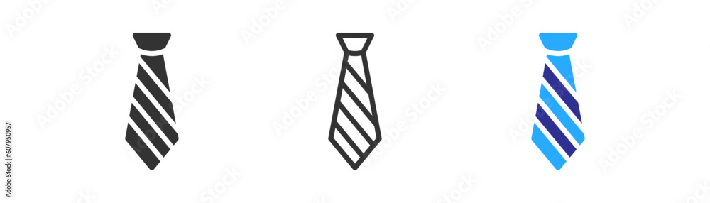 Tie icon on light background. Necktie symbol. Business, suit, man. Outline, flat and colored style. Flat design. Vector illustration Tie icon on light background. Necktie symbol. Business, suit, man. Outline, flat and colored style. Flat design. Vector illustration