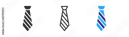 Tie icon on light background. Necktie symbol. Business, suit, man. Outline, flat and colored style. Flat design. Vector illustration
