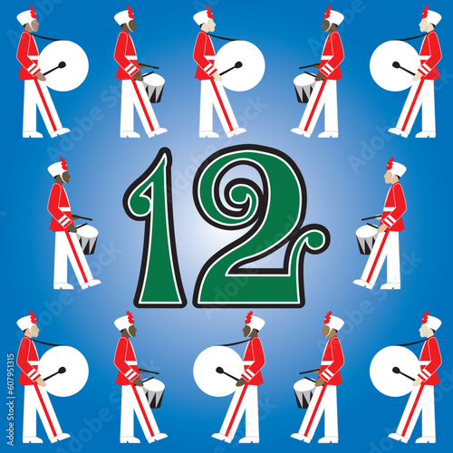 The 12 Days of Christmas, vector Illustration. There is one for each day, can be used as an educational flash card for counting.