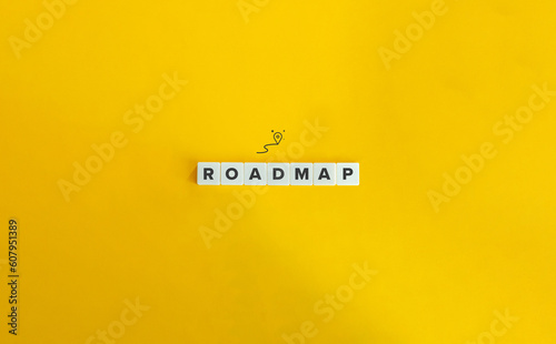 Roadmap Word and Concept Image. Letter Tiles on Yellow Background. Minimal Aesthetic.