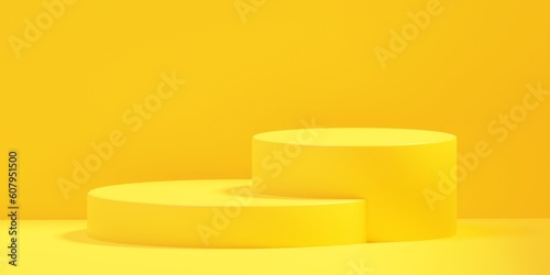 Empty room interior design or yellow pedestal display on vivid background with blank stand. Blank stand for showing product. 3D rendering.