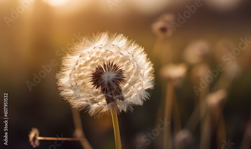 a close up of a dandelion with the sun in the background.  generative ai