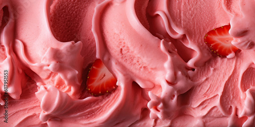 Close up of strawberry ice cream dessert. Generative ai photo