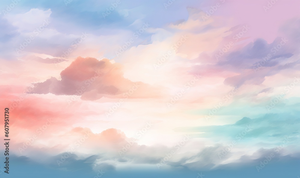 a painting of a sky with clouds and a plane flying in the sky. generative ai a painting of a sky with clouds and a plane flying in the sky. generative ai