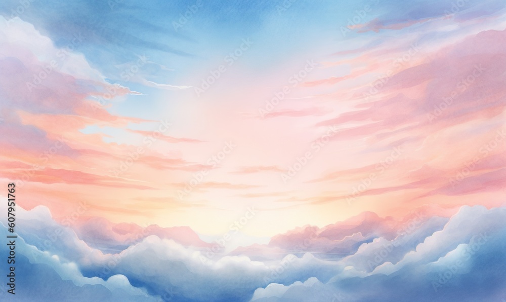  a painting of a sky with clouds and a sun in the background.  generative ai