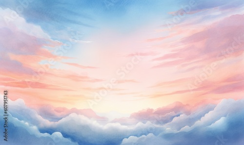  a painting of a sky with clouds and a sun in the background. generative ai