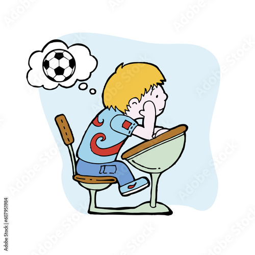 Boy daydreams while at school.