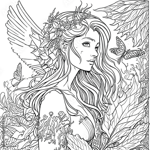 Coloring book for adults. Beautiful fairy. Magic tale illustration