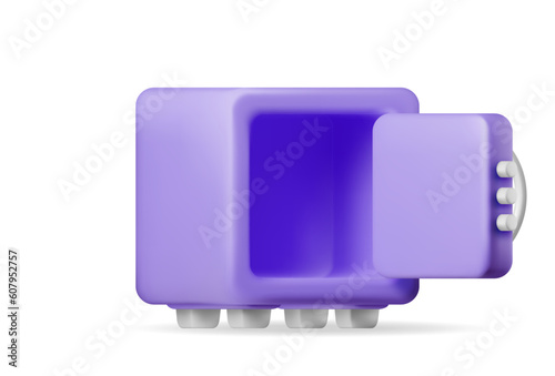 3d Open Safe Box Isolated on White. Render Plastic Style Empty Safebox Icon. Bank Vault Security, Deposit Storage, Cash Safety Safebox. Saving, Stored Money. Vector Illustration