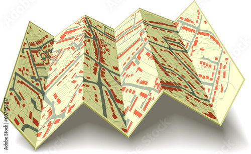Editable vector illustrated folding map of housing in a generic town without names