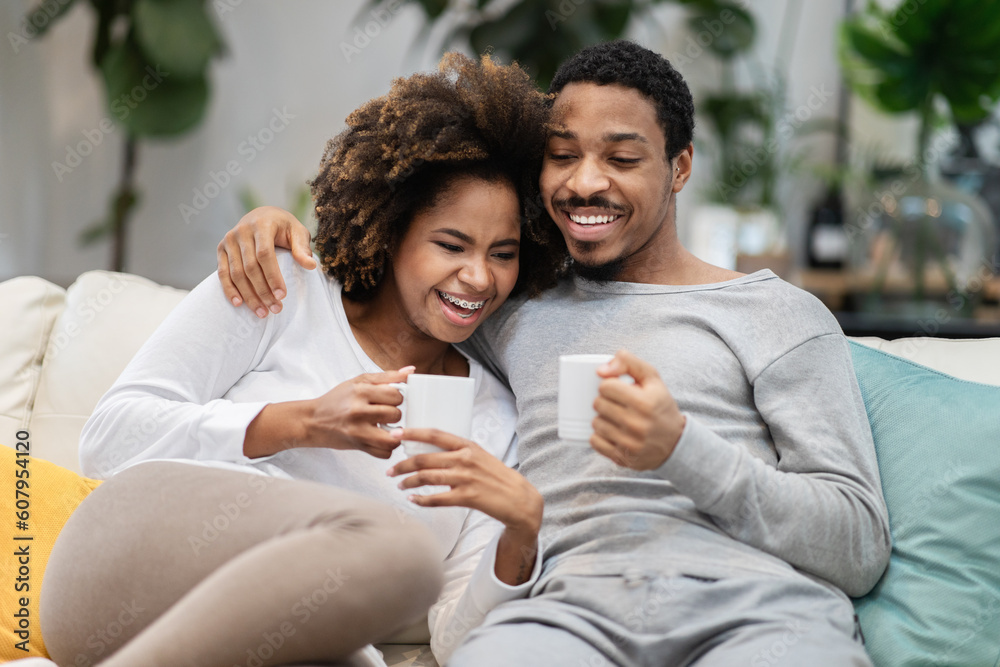 Cheery african american spouses enjoying time together at home Cheery african american spouses enjoying time together at home