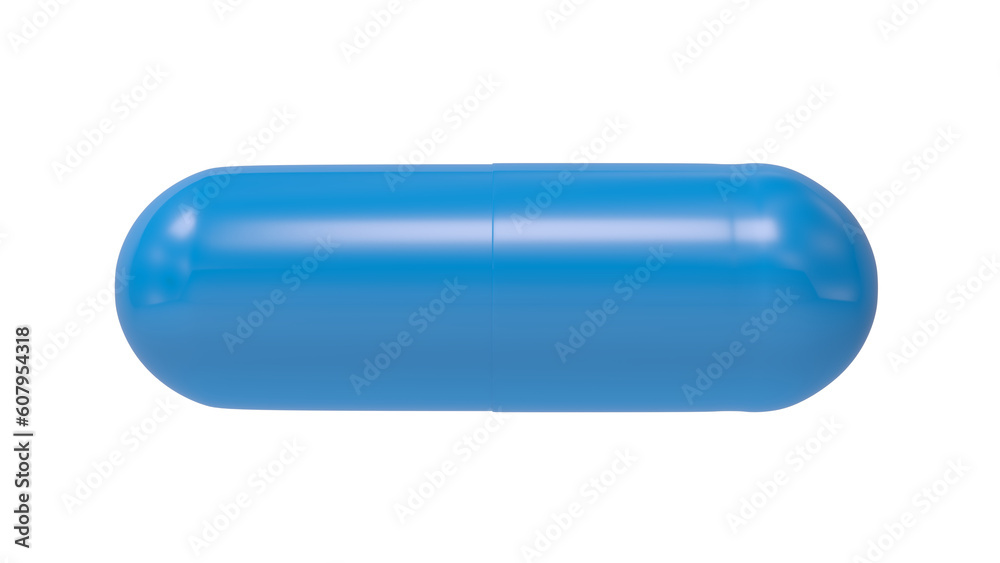 Blue pill isolated on white background. 3d illustration.