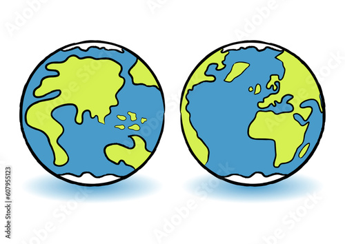 Childish colorful terrestrial globes over white background