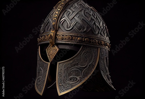 Ancient Celtic helmet, beautifully decorated. generative AI.