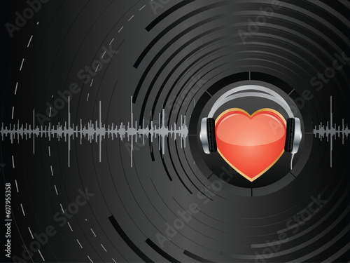 Vector abstract background with heart and earphones.