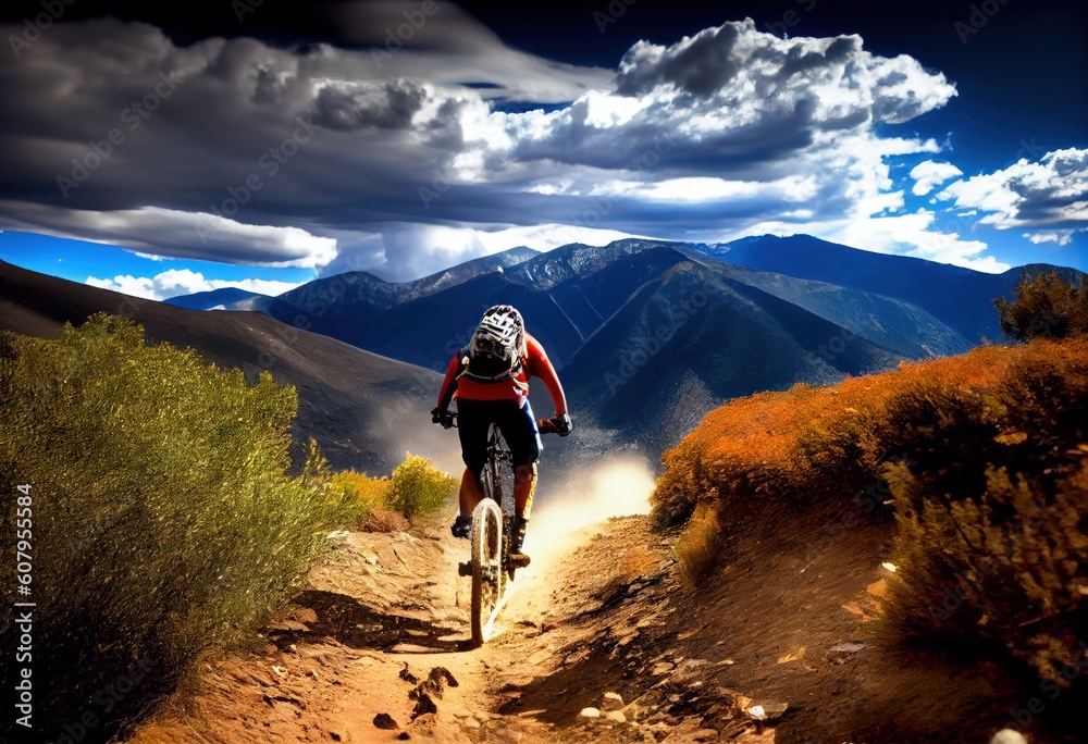 Cyclist doing sports in the high mountains. Generative AI. Cyclist doing sports in the high mountains. Generative AI.