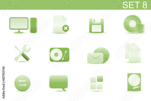 Vector illustration ? set of elegant simple icons for common computer and media devices functions.Set-8