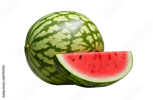 ripe watermelon with a fresh slice, banner with grey background, copy space. Generative AI