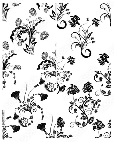 Floral seamless vector backgrounds set. For easy making seamless pattern just drag all group into swatches bar, and use it for filling any contours.