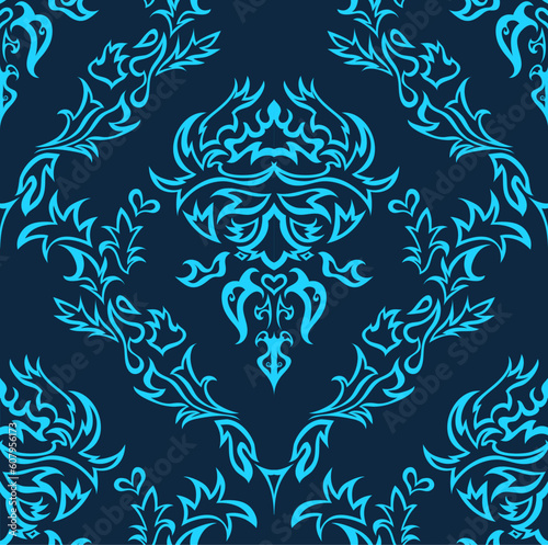 Damask seamless vector background.  For easy making seamless pattern just drag all group into swatches bar, and use it for filling any contours.