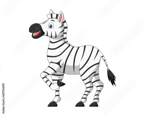 Cute cartoon zebra. Drawing african baby wild smiling character. Kind smiling jungle safari animal. Creative graphic hand drawn print. Vector eps illustration