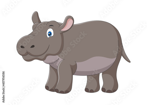 Cute cartoon hippo. Drawing african baby wild animal smiling hippopotamus. Kind smiling jungle safari animal river horse. Creative graphic hand drawn print. Vector eps illustration