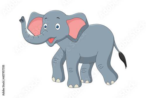 Cute cartoon elephant. Drawing african baby wild smiling character. Kind smiling jungle safari animal. Creative graphic hand drawn print. Vector eps illustration