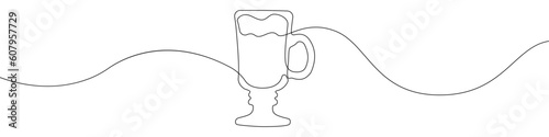 Coffee glass line continuous drawing vector. One line A glass for hot drinks vector background. Latte glass icon. Continuous outline of a Cup of coffee. 