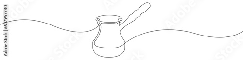 Coffee pot line continuous drawing vector. One line Coffee pot vector background. Coffee maker icon. Continuous outline of a Coffee grinder. Turks for coffees.