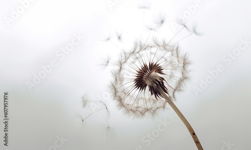  a dandelion blowing in the wind on a cloudy day.  generative ai